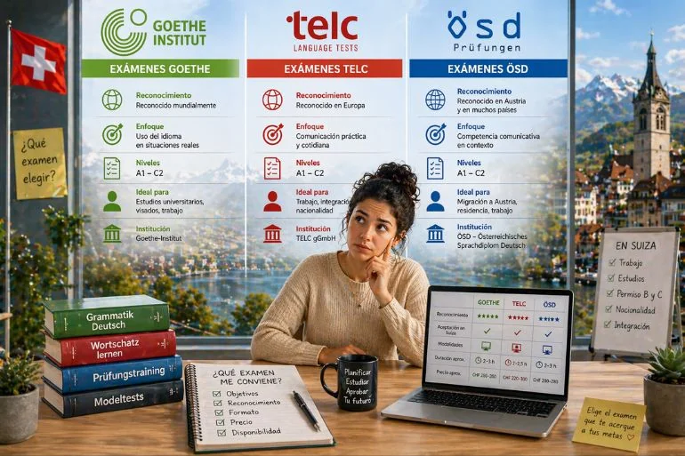 Goethe vs TELC vs ÖSD: Qué examen B2 elegir en Suiza