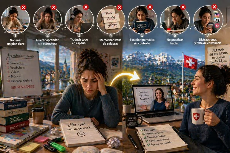 Los 7 errores que cometen los hispanohablantes al aprender alemán en Suiza (y cómo corregirlos)